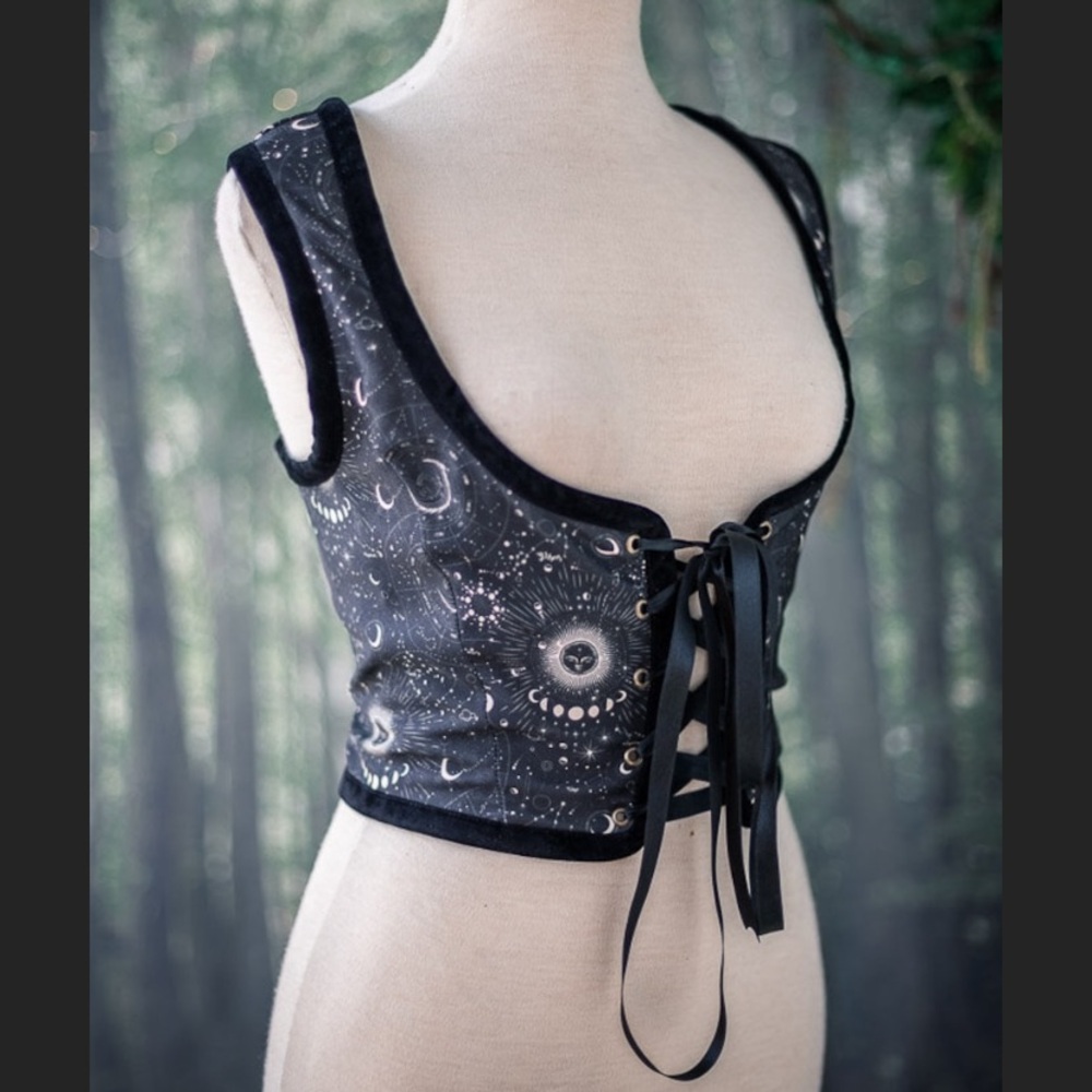 Black Celestial Lace-Up Astrology Corset Renaissance Women's Top M/L BRAND NEW